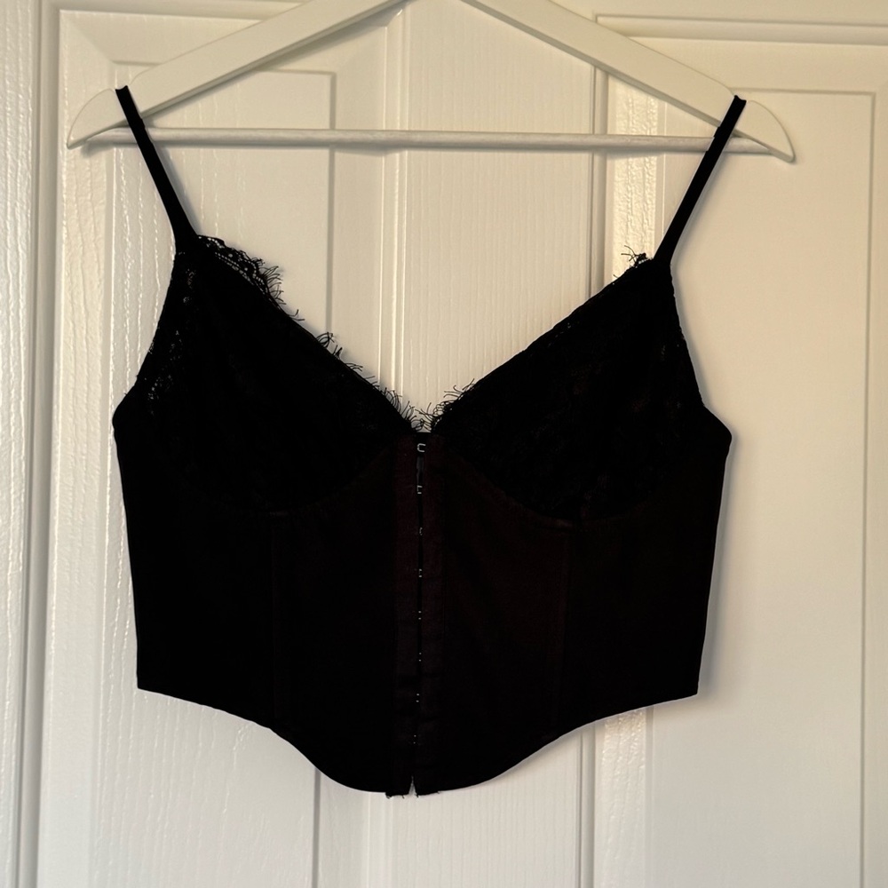 Princess Polly Bustier Lace-Trim Corset Top Size 4 Black Pre-Owned